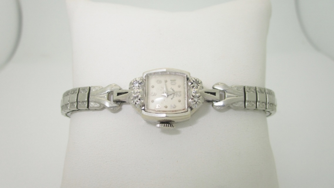 elgin white gold ladies wrist watch with diamonds